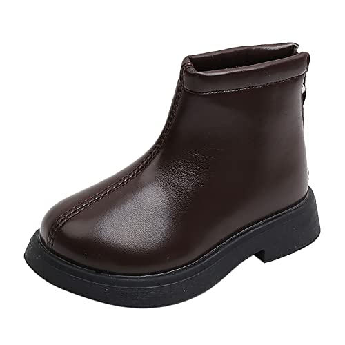 Baby Girls Side Zipper Ankle Boots Thick Sole Non Slip Plush Warm Boots Fuzzy Boots Water Proof Boots Toddler Shoes (D-Brown, 7 Infant)