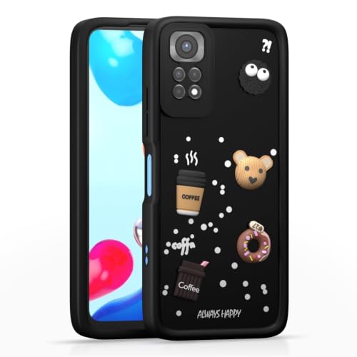 Image of Bintage Cute Fun Taddy Cartoon 3D Ball Milk Donut Coffee Cup Silicon Case Full Body & Camera Protection Back Cover Compatible for Mi Redmi Note 11 - Black