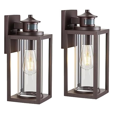 MICSIU Bronze Motion Sensor Exterior Wall Light 2 Pack, Waterproof Dusk to Dawn Outdoor Lighting with Clear Glass, 13 Inch Outside Porch Light for House, Front Porch, Garage, Walkway Cover