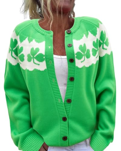 Image of Women's Funny Fall Winter Animal Floral Christmas Tree Long Sleeve Button Knit Cardigan Sweater