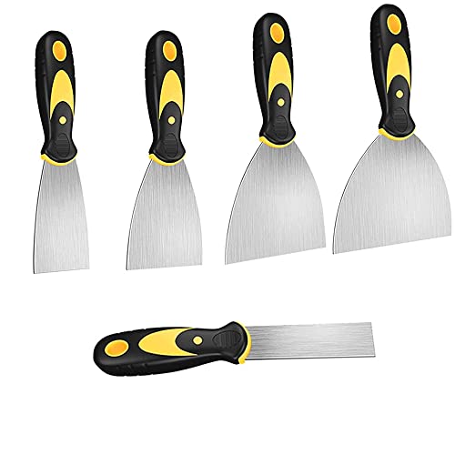 Juego de Espátulas de Pintura, Raspador de Hoja de Metal, Espatulas Para Masilla, Espátula Pintor, para Limpiar Masilla, Quitar Papel Tapiz, Reparar Paredes, 5 Piezas, Plata Cover