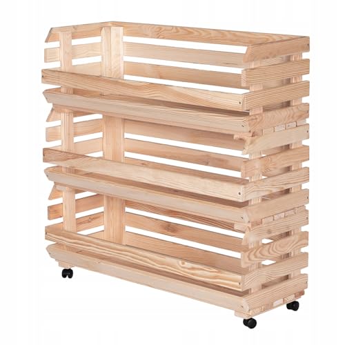 STOLMAK Obstkiste Holz auf Rollen 77 x 79 x 30 cm Kartoffel Obst...