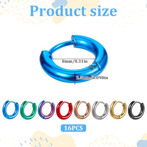 8 Pairs Titanium Steel Small Hoop Earrings for Men Women Multicolor Cool Hoop Earrings Cartilage Helix Lobes Sleeper Hoops Earring Set (8mm Inner Diameter)2