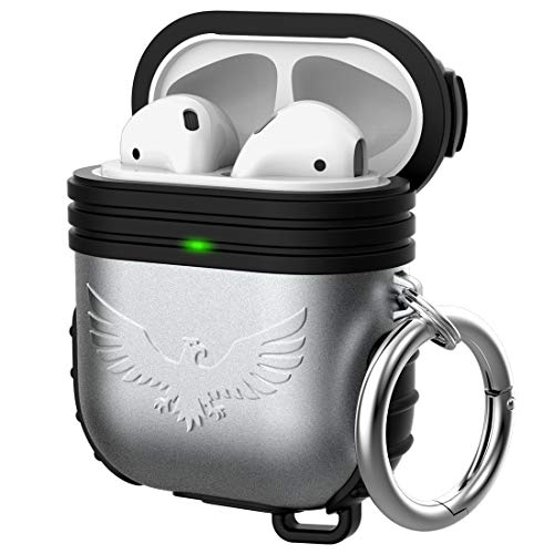 HAOZOUSA Compatible 2019 New Airpods 2 Case, Front LED Visible Airpods Case Cover Compatible for Apple Airpods 2 & 1 Wireless Charging Soft Silicone Protective Shockproof with Keychain, Silver