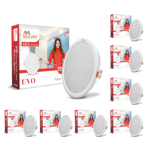 Image of Murphy EVO 15W Round LED Panel Light | 3000K Warm White| Recessed Ceiling Light | 1500 Lumens | 150mm Cutout | 4kV Surge Protection | BIS Approved |2-Year Warranty |Pack of 8