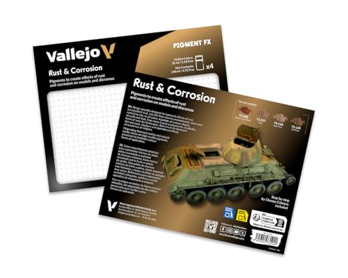 Vallejo Pigment FX Set – 4 synthetische Farben à 35 ml für Oxidation und Korrosion. Ideal für Modelle und Dioramen. Inklusive Tutorial für realistische Effekte.