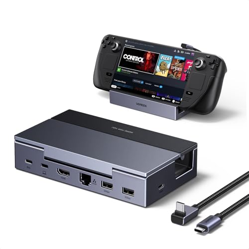 UGREEN Steam Deck Dock (6-in-1) 4K@120Hz HDMI 100W PD 1Gbps Ethernet USB-A & C Ports Adjustable & Foldable Aluminum Stand Detachable USB-C Cable for Steam Deck (OLED) ROG Xbox Ally X Legion Go