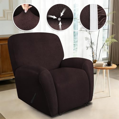 Image of ANARACHON Leather Like Recliner Chair Covers Heavy Duty, 4 Pieces Recliner Cover for Recliner Chair, Leather Cover for Recliner slipcovers Washable for Pets (256Chocolate)