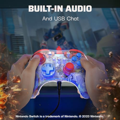 Image of PDP REALMz Nintendo Switch Pro Controller, Customizable LED Lighting, 3.5mm Headphone Jack, Officially Licensed by Nintendo and Hasbro, Transformers: Optimus Prime City Battle