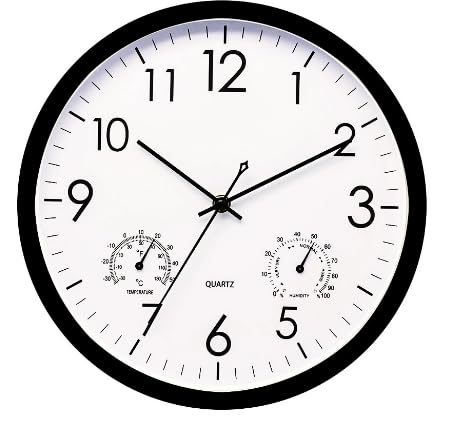 Goedch Grande Orologio Da Parete: Orologio Da Parete Da 30 Cm Con Termometro E Igrometro, Rotondo Al Quarzo, Orologio Da Parete Preciso E Durevole Con Quadrante Trasparente, Senza Ticchettio, Per Casa