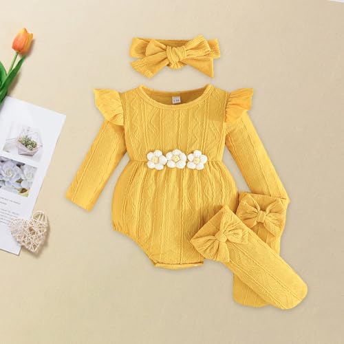 Newborn Infant Baby Girl Cotton Baby Romper Knitted 3d Flower Clothes Long Sleeve Warm Sweater Outfit With Socks4
