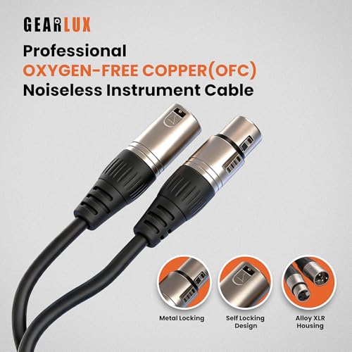Gearlux XLR Microphone Cable, Fully Balanced, Male to Female, 25 Feet - 2 Pack