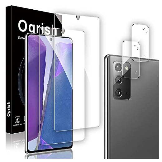 Ogrish 2 Pack Tempered Glass Screen Protector for Samsung Galaxy Note 20 4G/5G - and 2 Pack Camera Lens Protector 【HD Clarity】【Anti-Scratch】【Case Friendly】【Anti-fingerprint】