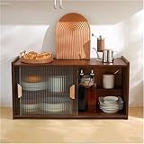 Aparador de madera marrón con puerta corredera de cristal, elegante