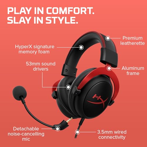 HyperX Cloud Ii – Gaming Over Ear Headset for Pc, Ps5/Ps4. Includes 7.1 Virtual Surround Sound and USB Audio Control Box - Red (4P5M0Aa) 7 41+10LMubML