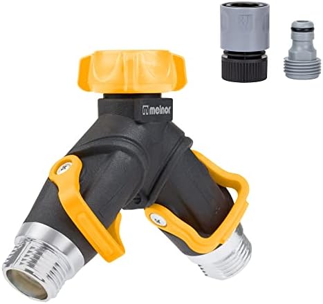 Melnor 65170AMZ 2 Way Lever Flow Through Valve Connector Bundle, Yellow, Black