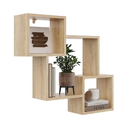 KUBUTKU Étagère Murale décorative avec 3 étages 78 x 71 x 18 cm Design scandinave Mod (Sonoma) Erne pour Salon Cuisine Bureau Chambre à Coucher Salle de...