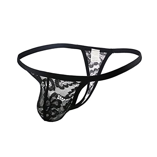 Sous-vêtement sexy en dentelle pour homme - String en soie glacée transparent - Dos en T - Convexe en U, Noir , L Cover