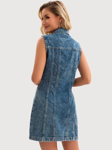 Women Denim Dress Sleeveless Collared Western Button Down Short Jean Dresses4