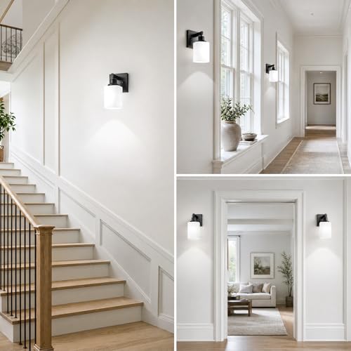 Image of Set of 2 Wall Sconces for Bathroom, Black Bathroom Vanity Light,Modern Wall Sconces Indoor with Square Frosted Glass,Farmhouse Wall Lamp for Bedroom Living Room Mirror Hallway