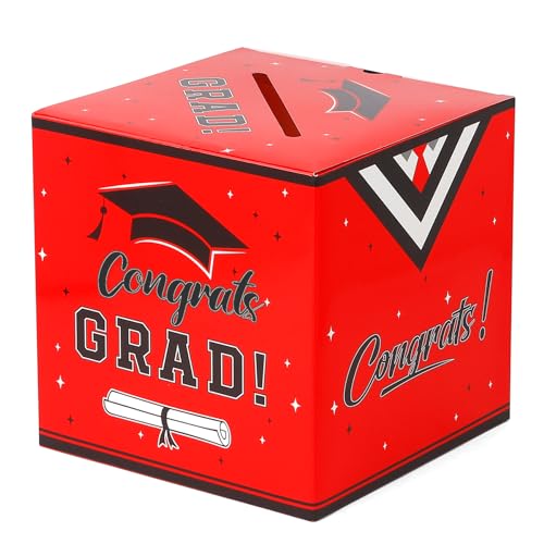 Image of Graduation Card Box 2026 Graduation Party Decorations Graduation Card Box Holder Foldable Congrat Grad Card Gift Box 2026 Graduation Decoration for Class of 2026 Graduations Party Supplies Favor Red