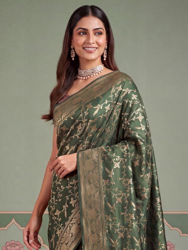 Image of AKHILAM Women's Multicolor Litchi Silk Ethnic Motif Print Saree With Unstitched Blouse Piece|sarees for women | litchi silk sarees