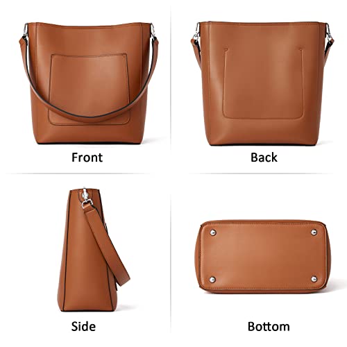 Bromen Hobo Bags For Women Leather Handbags Designer Shoulder Bucket Crossbody Purse Brown #TOP2