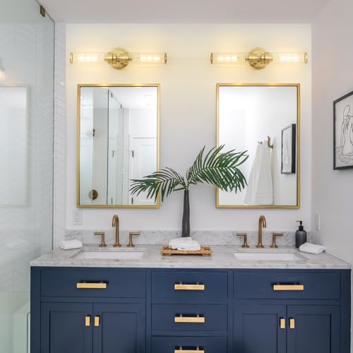 Image of Bathroom Light Fixtures, Gold Wall Sconce in Threaded Glass Vanity Lights 2 Pack, Modern Bathroom Vanity Light Up and Down Sconces Wall Lighting for Bathroom, Living Room - Bulb Not Included