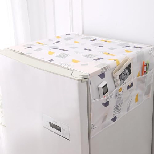 Image of HOKIPO Small Fridge Cover Top | For Smaller Single Door and Smaller Double Door Refrigerator - Waterproof, Printed with 6 Side Pockets, Size Small 130x55 cm, Geometric Abstract (NEW-AR-5875-D1)