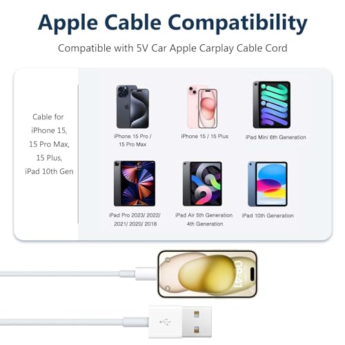 Image of AHDFWI 2 Pack USB-A to C Carplay Charger Cable for iPhone 16 15, iPhone 16 15 Pro Max, 16 15 Plus, iPad Pro 12.9 /11, iPad Air 5th 4th Mini 6th Gen Cable for Charging Cable Cord - 4FT