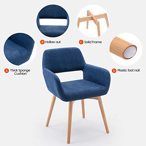 Five stars Furniture Modern Design Fabric Accent Chair Dining Chair W/Solid Wood Leg Living Room Single Dining Chair Blue