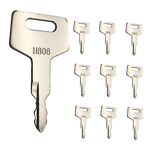 Ignition Switch Keys, 10 Pack Ignition Keys 17001-00019 for Takeuchi Gehl Case New Holland for Caterpillar Heavy Equipment (H806 Ignition Key)