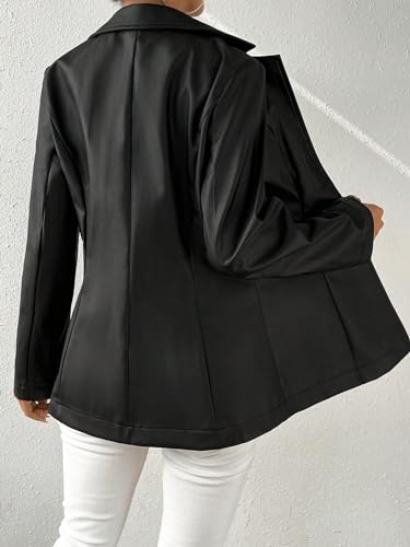 WDIRARA Women's PU Leather Single Button Blazer Long Sleeve Lapel Neck Fitted Motorcycle Coat Outerwear2