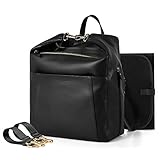 mommore PU Leather Diaper Bag Backpack Baby Nappy Bags with Changing Pad, Insulated Pockets, Black