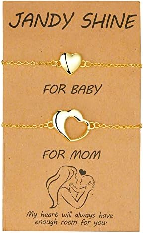 JANDY SHINE Mother and Baby Heart Bracelet 925 Sterling Silver, New Mom Gifts for Women After Birth, New born Infant Jewelry Gift
