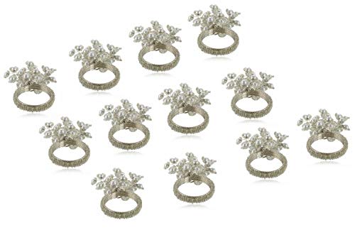Image of Seed Bead Handmade Dinning Table Napkin Ring Holder Set for Tables Decoration Dinners Parties Everyday Use (Silver) - Pack of 12