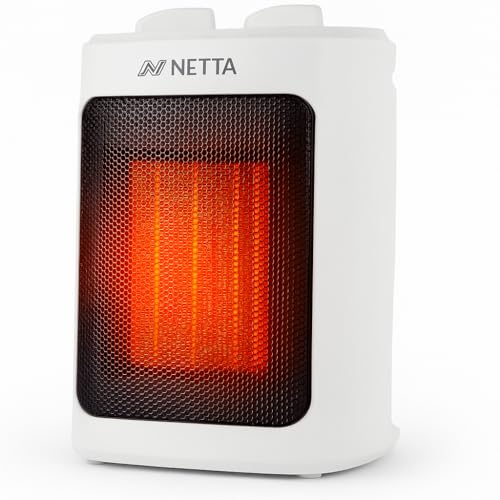 NETTA Ceramic Fan Heater 2000W - 3 Heat Settings & Thermostat with Tip Over & Overheat Protection, Portable and Compact Electric Space Heater - White