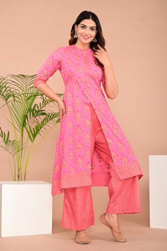 Image of Women Rayon Straight Golden Foil Printed Kurta with Palazzo || Kurti with Palazzo Set for Casual Party & Festival Wear in Round Neck with 3 /4 Sleeve for Girls