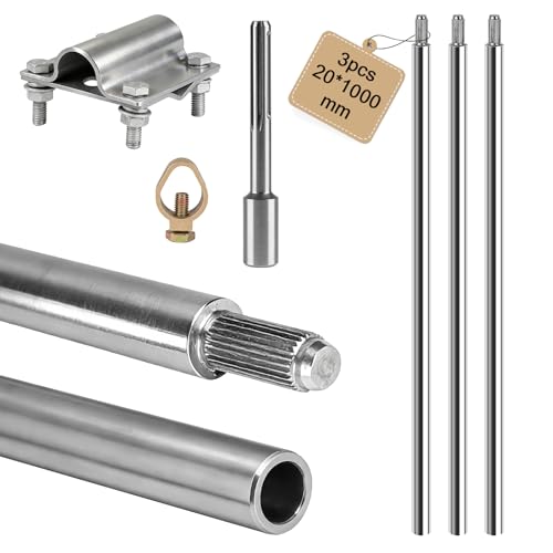 MIGUBIGU Tiefenerder V4a Set, 3 Stück 1m Tiefenerder Erder Erdung Staberder Ø20mm mit Erdnageleintreiber SDS MAX und Erdungsklemme, Erdungsspieß 1m, Erdungsstab PV Anlage, für den Blitzschutz