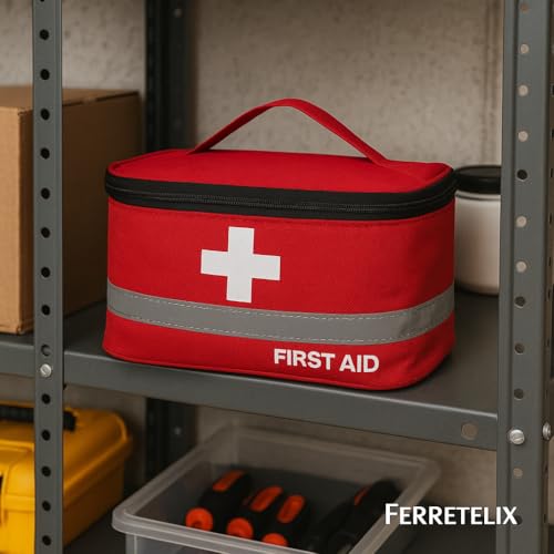 FERRETELIX® Botiquin neceser REFLECTANTE ROJO primeros auxilios con dotacion 26 cm x 14 cm x 14 cm Completo Emergencia, Para Viaje y Acampada, Hogar, Coche, Supervivencia, Excursión, Montaña - imagen 8