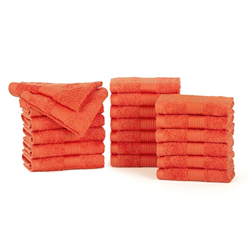 Ample Decor Wash Cloths Pack Of 20, Oeko Tex Certified 600 Gsm 100% Cotton Soft Absorbent, Premium Quality Durable Machine Washable, Ideal For Bathroom, Pool, Hotel, Spa – Orange #TOP2