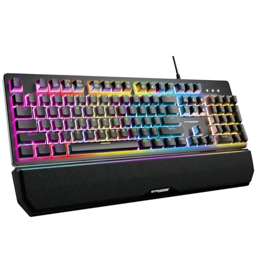 GTPLAYER Mechanical Gaming Keyboard Typewriter with Wrist Rest, RGB Lighting, Tactile Mechanical Switches, Programmable Macro Keys for Laptop MAC PC Gamer-Blue Switch