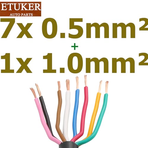ETUKER Fahrzeugkabel 8 adrig 5M Kabel Anhänger 8 polig Camping Fahrzeugleitung Kabelquerschnitt 7x0.5mm² +1x1mm² Anhänger Beleuchtung Kabel