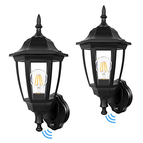 Super Deal Product FUDESY Outdoor Wall Light Dusk to Dawn, Porch Sensor Light Black Plastic Anti-Corrosion with LED Edison Filament Bulb, Exterior Mount Lanterns for Porch, Garage (2-Pack), FDS2542EPSB