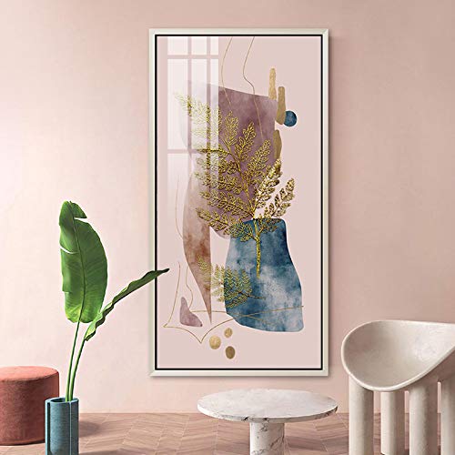 Tableau nordique feuilles dorées pour salon chic et épuré 60x120 cm