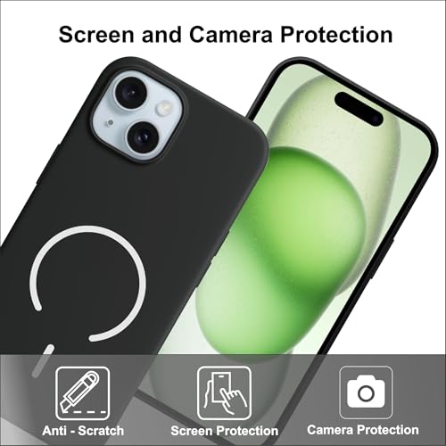 Image of SBMS Silicone Back Cover Case for iPhone 15 | Soft Micro-Fibre Lining Inside | Magsafe Print On Back Side Camera Protection Bump | Shockproof Case iPhone 15 (Black)