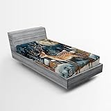 Ambesonne Christmas Fitted Sheet, Xmas Eve Starry Night in Snowy Town with Starry Sky Reindeer and Moon, Bed Cover with All-Round Elastic Deep Pocket for Comfort, Twin XL Size, Cocoa Dark Slate Blue