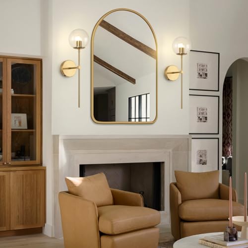 Image of Battery Operated wall Sconce Set of 2 Glass Globe 3000~6000K Rechargeable Wall Light Fixture Wireless Wall Lights with Clear Glass Shade for Living Room, Hallway, Bedroom(2 Pack)