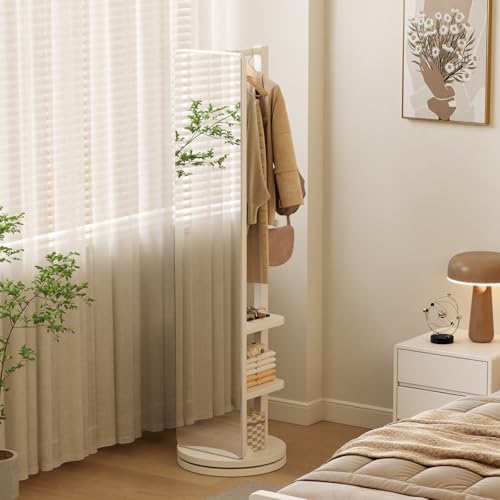 Image of WoodsWhisper Full Length Mirror Coat Rack Solid Wood Floor Mirror 66 inchx12 inch Full Length Mirror with Stand Long Mirrors for Bedroom,Living Room (White, 66 inch Lx12 W)