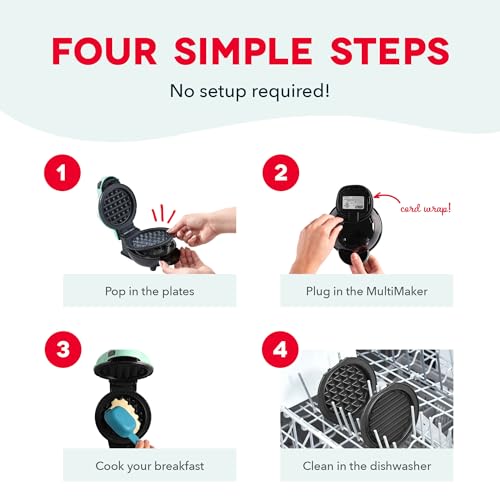 Dash MultiMaker® Mini System - Compact Waffle Maker for Family Breakfasts - Removable Griddle Plates & nonstick surface - 6 Plates - Aqua